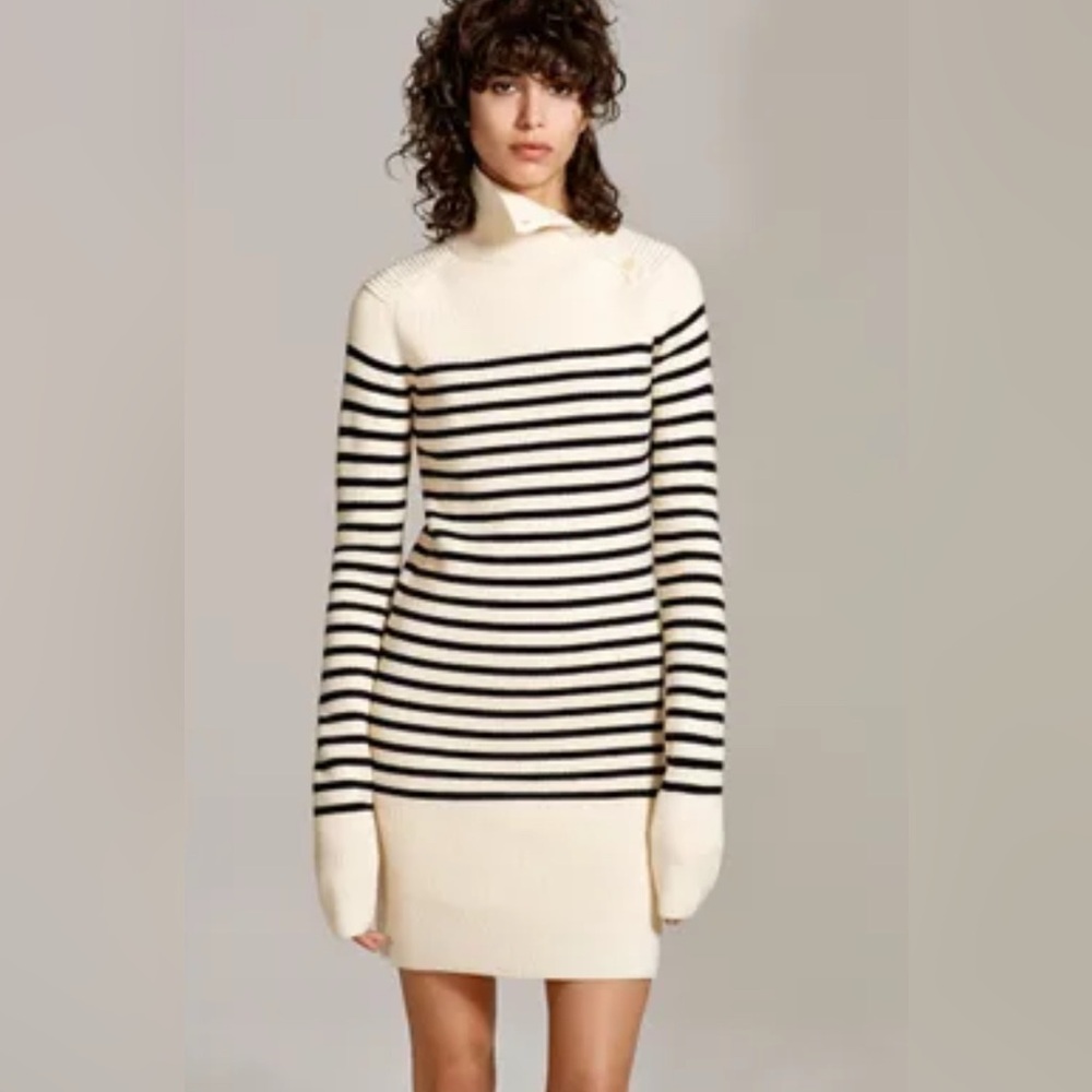 NWOT Zara Studio / Isabel Marant Cream and Black Striped Mini Sweater dress XS/S
